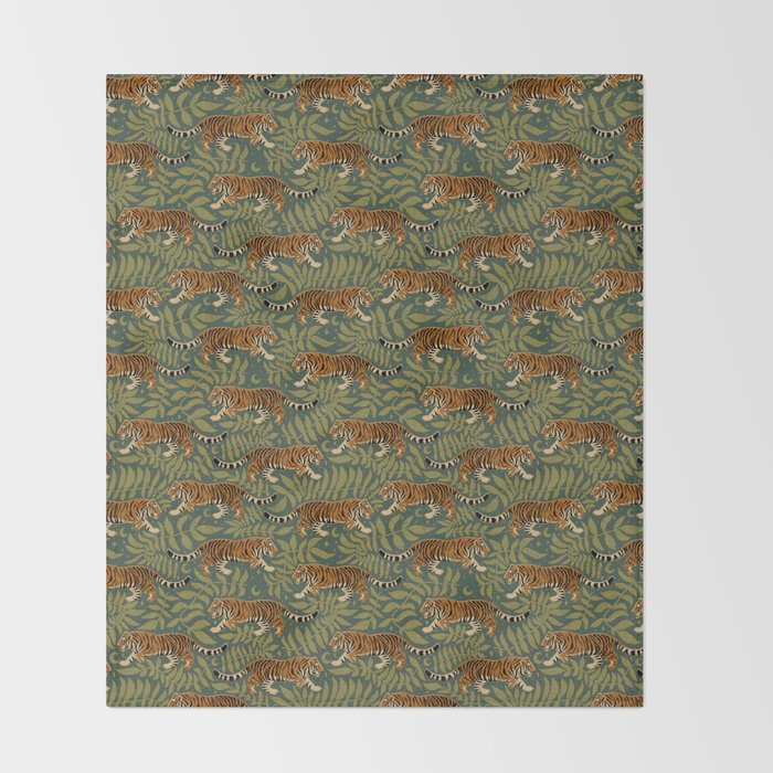 Tigers - forest and fern Throw Blanket Gallery Image 2
