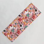 Autumn joy // light pink background cats dancing with many leaves in fall colors Yoga Mat Gallery Image 1