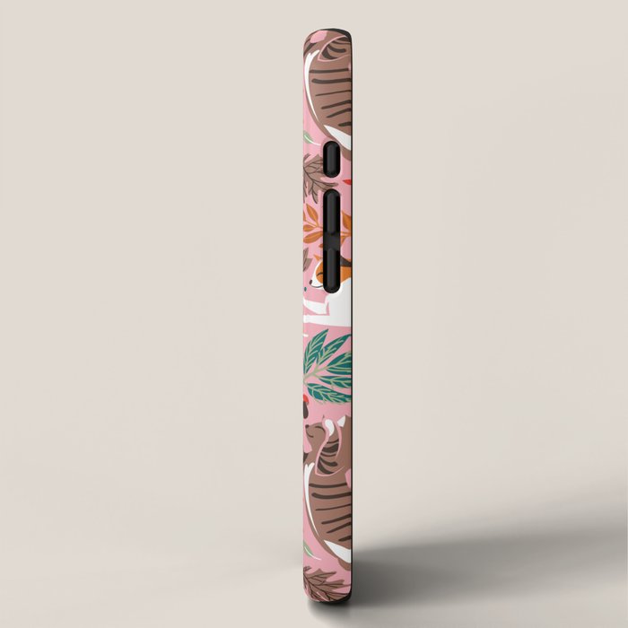 Autumn joy // light pink background cats dancing with many leaves in fall colors iPhone Case Gallery Image 2