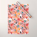 Autumn joy // light pink background cats dancing with many leaves in fall colors Wrapping Paper Gallery Image 1