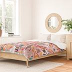 Autumn joy // light pink background cats dancing with many leaves in fall colors Duvet Cover Gallery Image 2