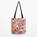 Autumn joy // light pink background cats dancing with many leaves in fall colors Tote Bag Gallery Image 2