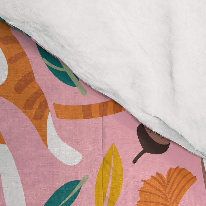 Autumn joy // light pink background cats dancing with many leaves in fall colors Comforter Gallery Image 4