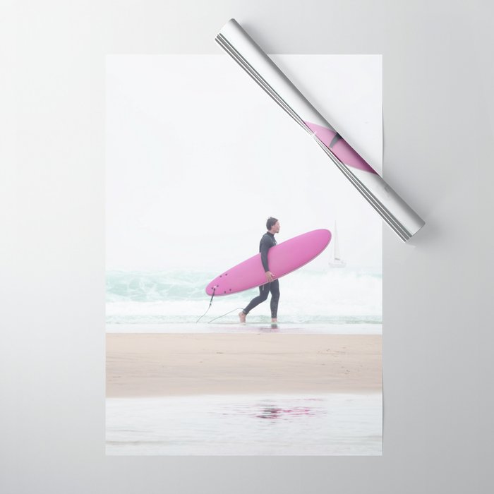 Surfing Beach Vibes - Pink Surf Board - Ocean Print - Sea Travel photography by Ingrid Beddoes Wrapping Paper Gallery Image 1