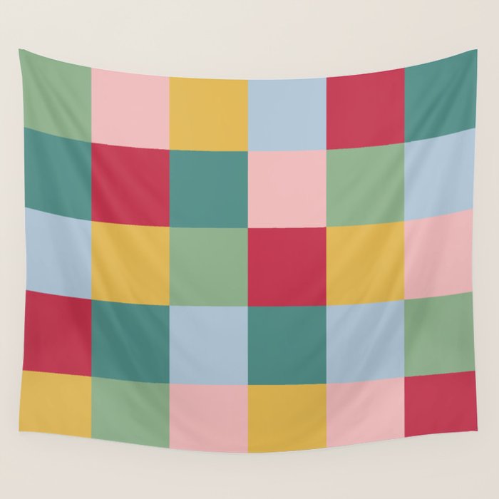 Bold Colorful Checks Pattern - Large XXII Wall Tapestry Gallery Image 1