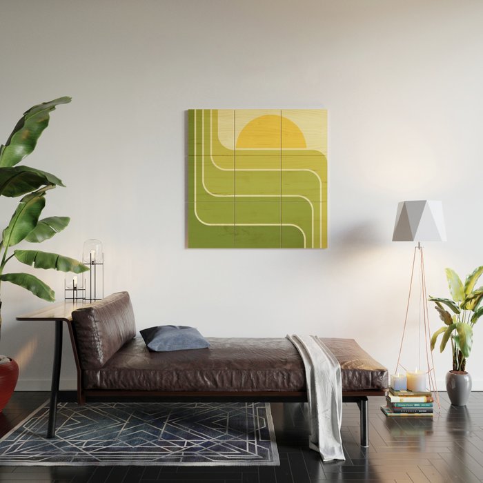 Retro Geometric Sun Set Design 432 Wood Wall Art Gallery Image 2