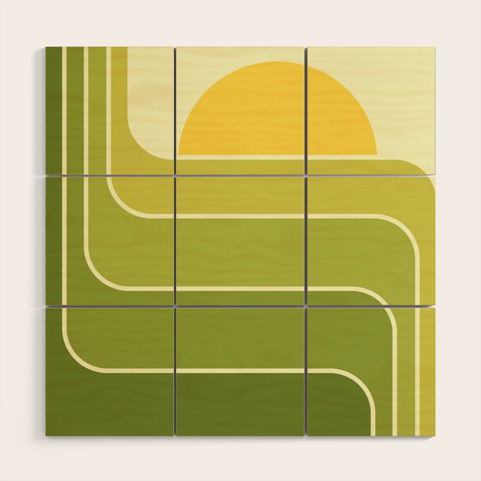 Retro Geometric Sun Set Design 432 Wood Wall Art Gallery Image 1