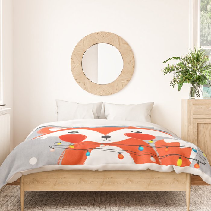 Christmas Fox with fairy lights Duvet Cover Gallery Image 3