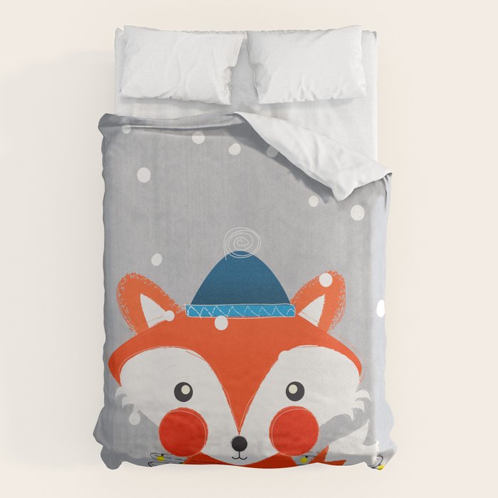 Christmas Fox with fairy lights Duvet Cover Gallery Image 1