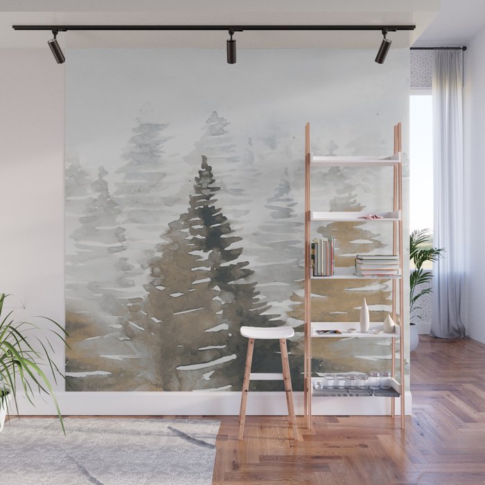 Watercolor Pine Trees 3 Wall Mural Gallery Image 1