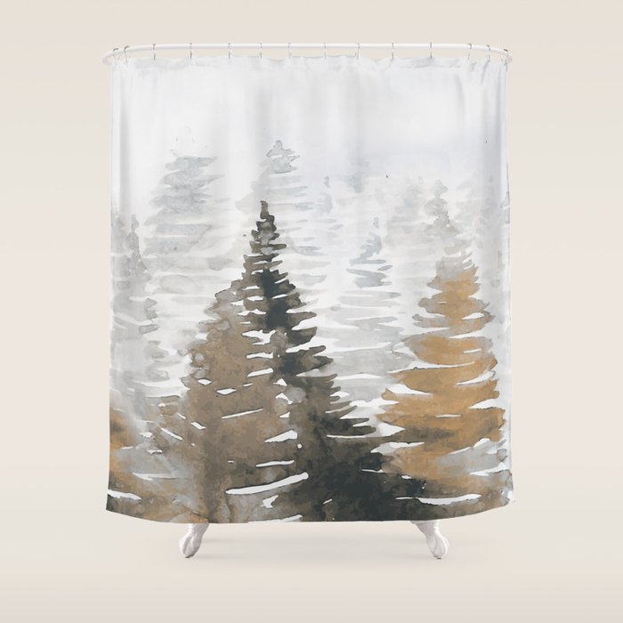 Watercolor Pine Trees 3 Shower Curtain Gallery Image 1