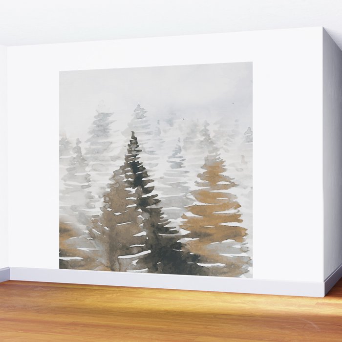 Watercolor Pine Trees 3 Wall Mural Gallery Image 2