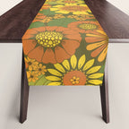 Orange, Brown, Yellow and Green Retro Daisy Pattern Table Runner Gallery Image 1