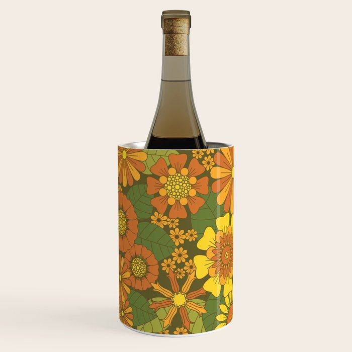 Orange, Brown, Yellow and Green Retro Daisy Pattern Wine Chiller Gallery Image 2