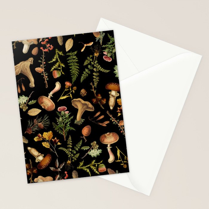 Vintage Mushroom Fungi Night Forest Botanical Garden Stationery Card Gallery Image 2