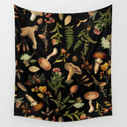 Vintage Mushroom Fungi Night Forest Botanical Garden Wall Tapestry Gallery Image 4