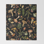 Vintage Mushroom Fungi Night Forest Botanical Garden Throw Blanket Gallery Image 2
