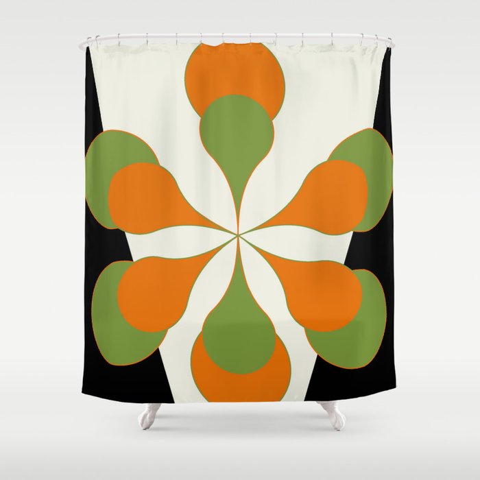 Mid-Century Modern Art 1.4 - Green & Orange Flower Shower Curtain Gallery Image 1