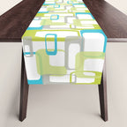Mid-Century Modern Rectangle Design Blue Green and Gray Table Runner Gallery Image 1