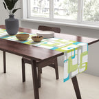 Mid-Century Modern Rectangle Design Blue Green and Gray Table Runner Gallery Image 2
