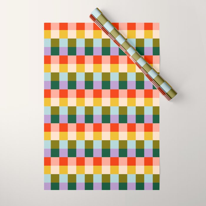 Checkered Rainbow Retro Vibe  Wrapping Paper Gallery Image 1