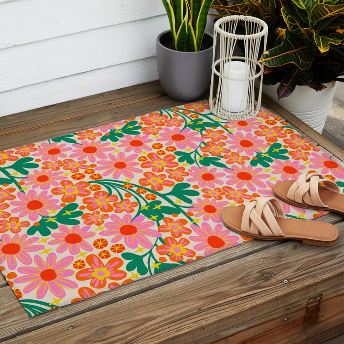 Happy flowers Outdoor Rug Gallery Image 2