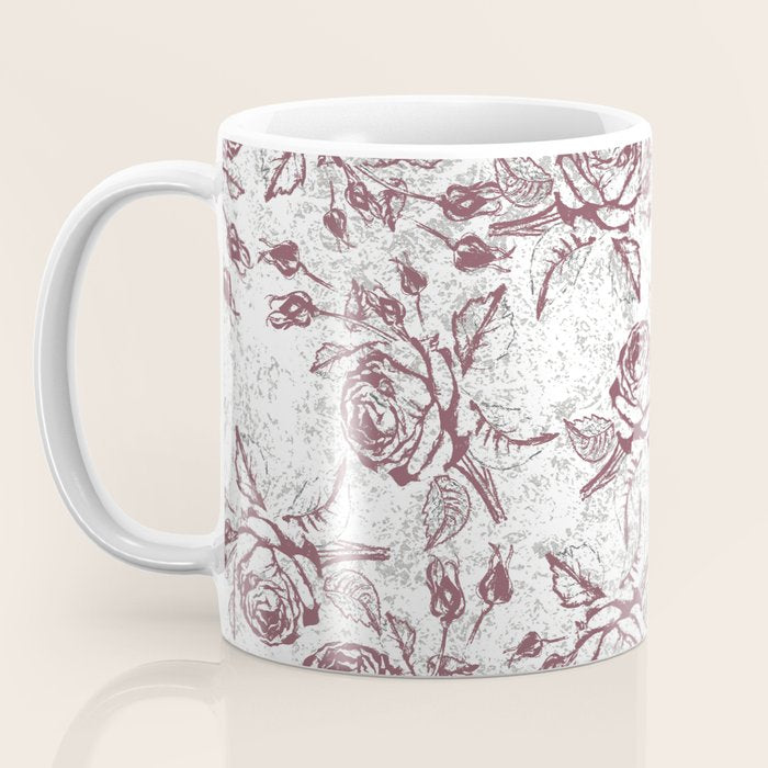 Vintage white gray burgundy floral marble Coffee Mug Gallery Image 3