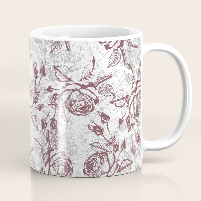 Vintage white gray burgundy floral marble Coffee Mug Gallery Image 1