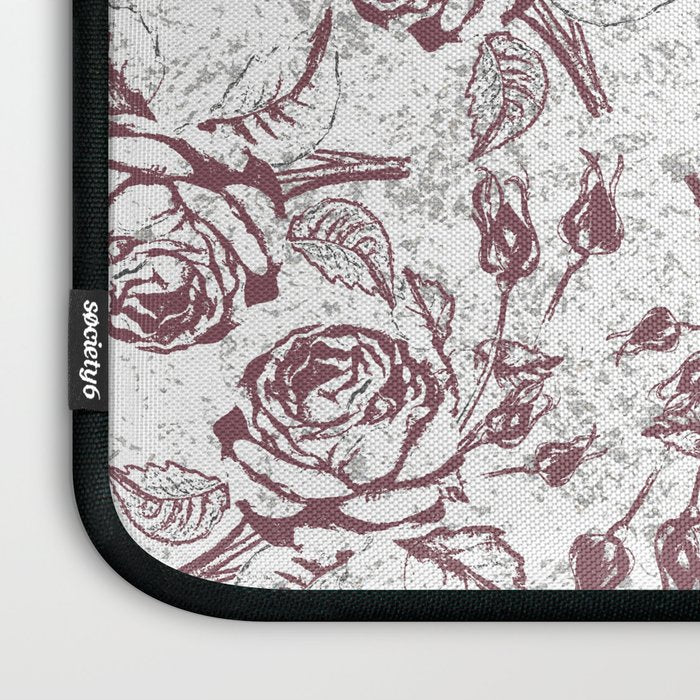 Vintage white gray burgundy floral marble Laptop Sleeve Gallery Image 3
