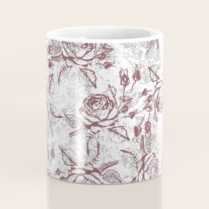 Vintage white gray burgundy floral marble Coffee Mug Gallery Image 4