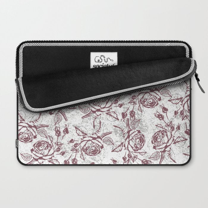 Vintage white gray burgundy floral marble Laptop Sleeve Gallery Image 2