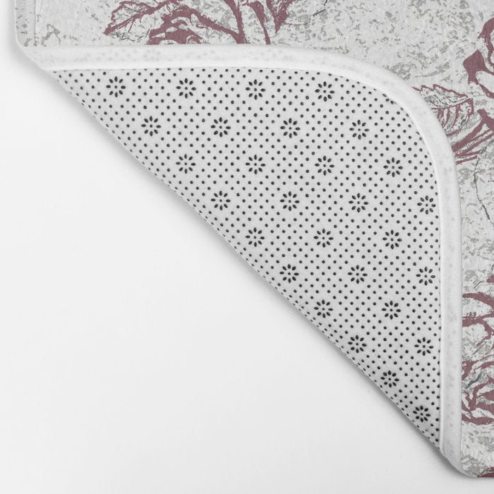 Vintage white gray burgundy floral marble Bath Mat Gallery Image 2