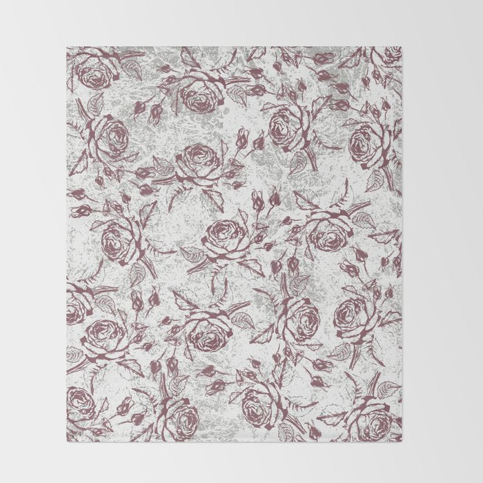 Vintage white gray burgundy floral marble Throw Blanket Gallery Image 2