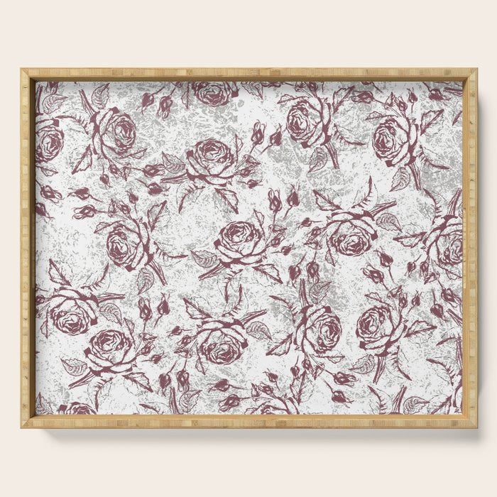 Vintage white gray burgundy floral marble Serving Tray Gallery Image 1
