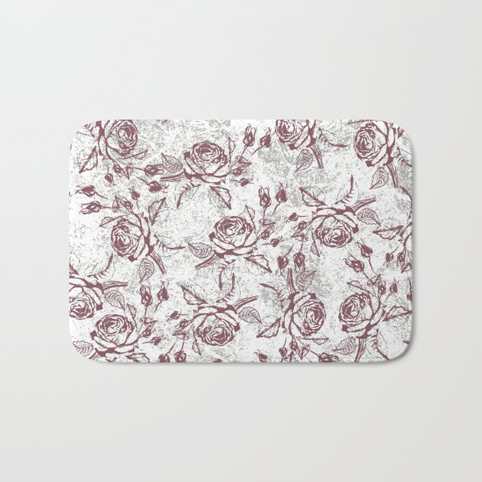 Vintage white gray burgundy floral marble Bath Mat Gallery Image 1