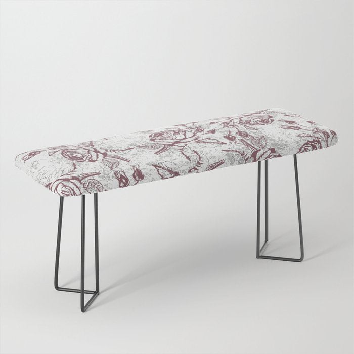 Vintage white gray burgundy floral marble Bench Gallery Image 1