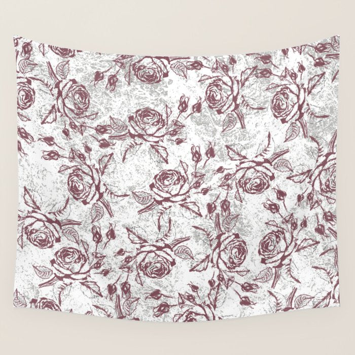 Vintage white gray burgundy floral marble Wall Tapestry Gallery Image 1