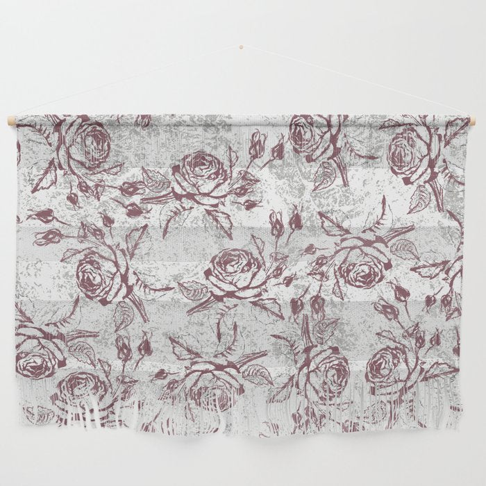 Vintage white gray burgundy floral marble Wall Hanging Gallery Image 1