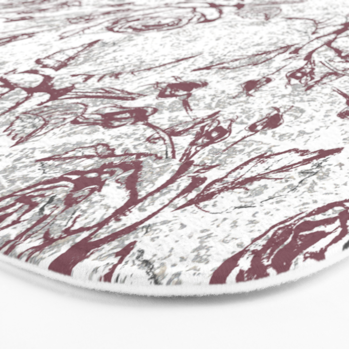 Vintage white gray burgundy floral marble Bath Mat Gallery Image 3