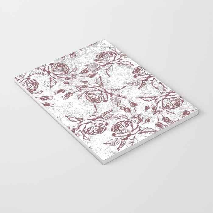 Vintage white gray burgundy floral marble Notebook Gallery Image 3