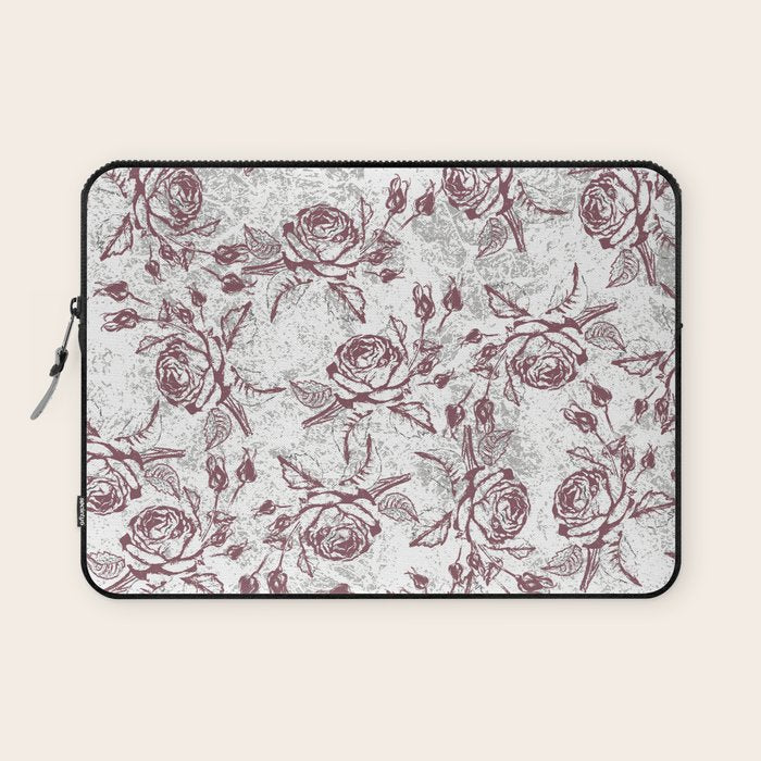 Vintage white gray burgundy floral marble Laptop Sleeve Gallery Image 1