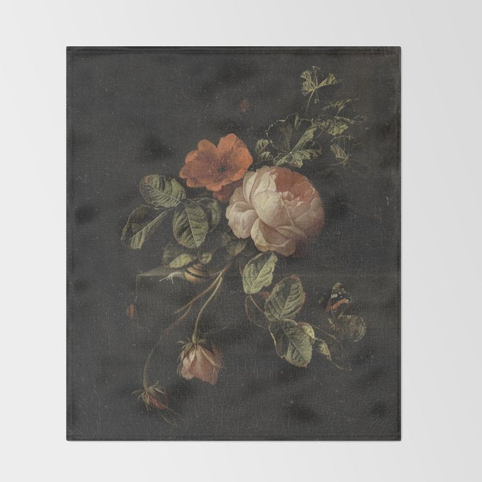 Botanical Rose And Snail Throw Blanket Gallery Image 2