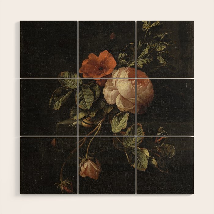 Botanical Rose And Snail Wood Wall Art Gallery Image 1