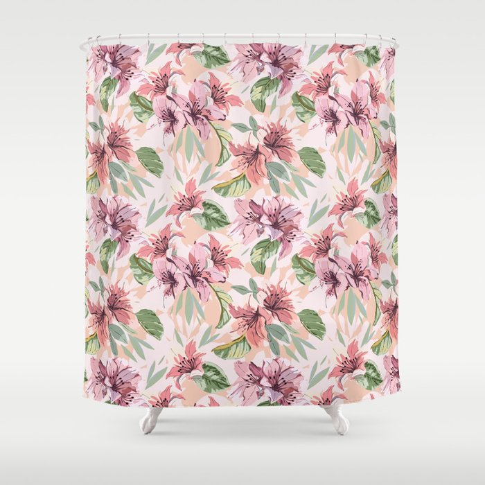 Pastel pink tropical bloom A Shower Curtain Gallery Image 1
