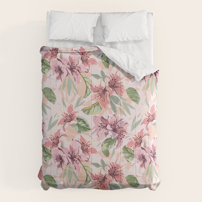 Pastel pink tropical bloom A Comforter Gallery Image 6