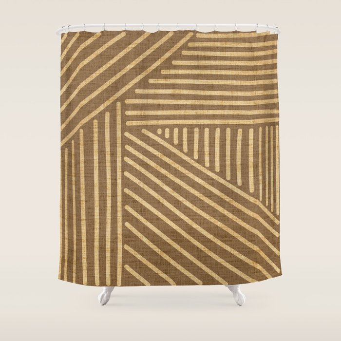 Golden ochre lines - textured abstract geometric Shower Curtain Gallery Image 1