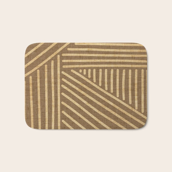 Golden ochre lines - textured abstract geometric Bath Mat Gallery Image 1
