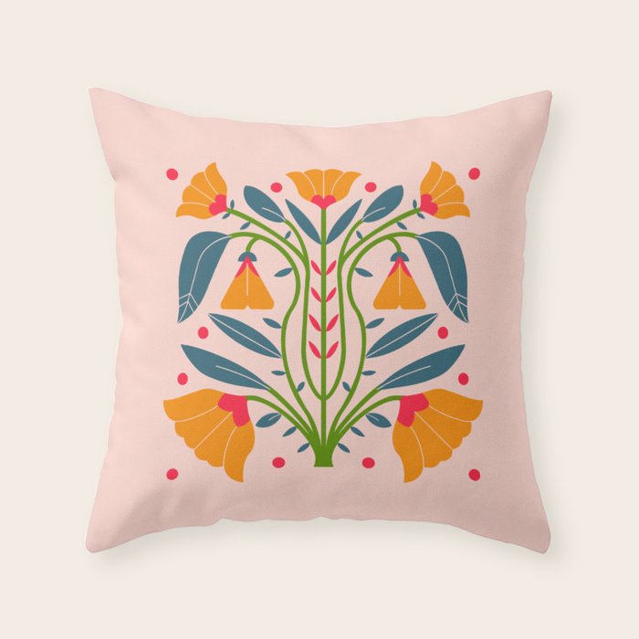 Art Nouveau Symmetric Buttercups Throw Pillow Gallery Image 6