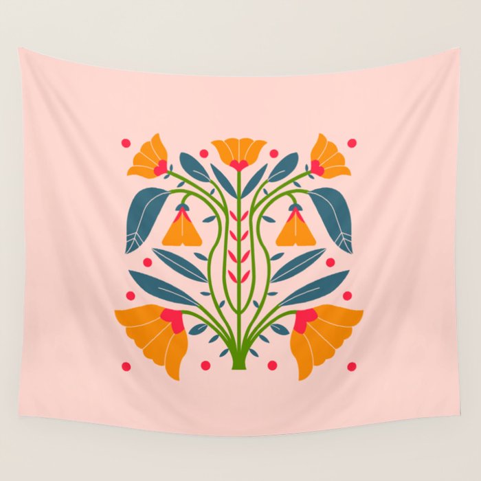 Art Nouveau Symmetric Buttercups Wall Tapestry Gallery Image 1