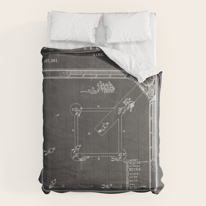 Baseball Patent - Sports Fan Softball Baseball Art - Black Chalkboard Comforter Gallery Image 6